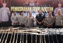 Negara Hadir Berantas Senpi Ilegal, Polda Sumsel Musnahkan Ratusan Senjata Api Hasil Ops Senpi Musi 2026