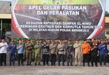 Polda Bengkulu Gelar Apel Pasukan dan Peralatan Antisipasi El Nino, Kekeringan Ekstrem serta Karhutla Tahun 2026